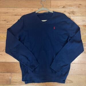 Polo Ralph Lauren Men’s Pima‎ Cotton V Neck Sweater Navy Embroidered Size Large